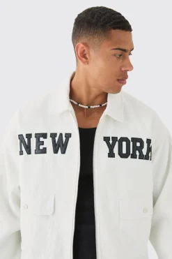 boohooMAN New York Varsity Pocket Detail Harrington | UK| Coats & Jackets
