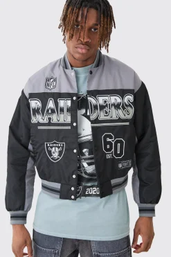 boohooMAN Nfl Boxy Raiders Varsity Nylon Embroidered Jacket | UK| Coats & Jackets