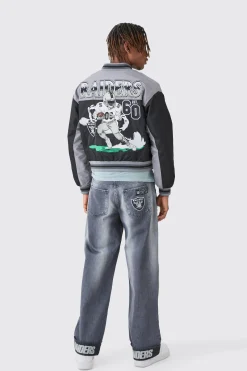 boohooMAN Nfl Boxy Raiders Varsity Nylon Embroidered Jacket | UK| Coats & Jackets