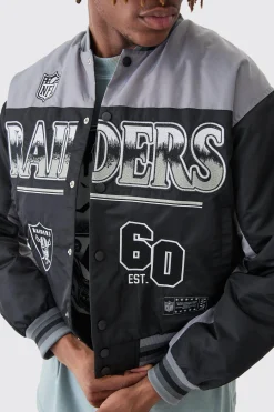 boohooMAN Nfl Boxy Raiders Varsity Nylon Embroidered Jacket | UK| Coats & Jackets