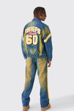 boohooMAN Nfl Chiefs Baggy Rigid Popper Hem Tape Detail Tinted Jeans | UK| Jeans