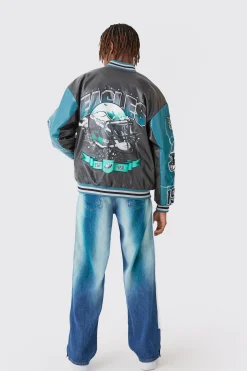 boohooMAN Nfl Eagles Oversized Varsity Pu Applique Jacket | UK| Coats & Jackets