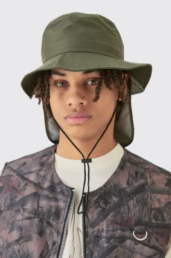 boohooMAN Nylon Neck Flap Boonie Hat In | UK| Hats & Caps