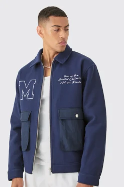 boohooMAN Nylon Pocket Varsity Harrington In | UK| Coats & Jackets