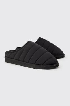 boohooMAN Nylon Quilted Slippers | UK| Sliders & Slippers
