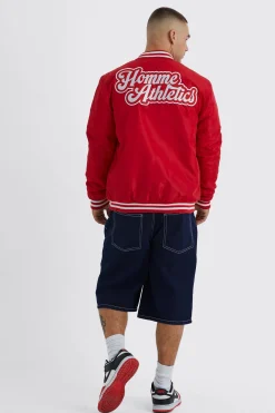 boohooMAN Nylon Varsity Jacket With Badges | UK| Coats & Jackets