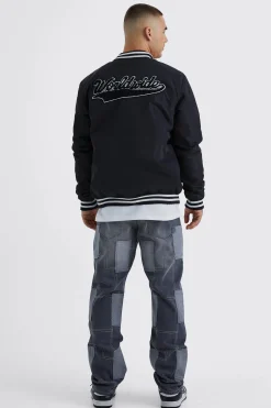 boohooMAN Nylon Varsity Jacket With Badges | UK| Coats & Jackets