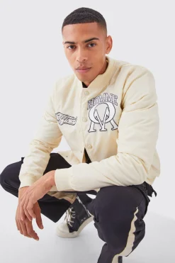 boohooMAN Nylon Varsity Jacket With Badges | UK| Coats & Jackets