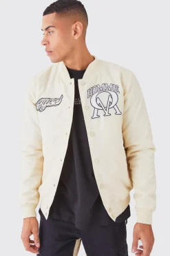 boohooMAN Nylon Varsity Jacket With Badges | UK| Coats & Jackets