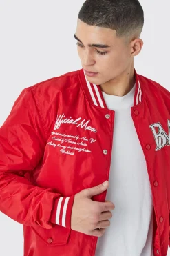 boohooMAN Nylon Varsity Jacket With Badges | UK| Coats & Jackets