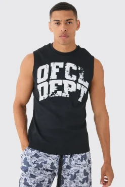 OFCL Dept Printed Ribbed Tank | UK^boohooMAN Online