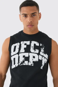OFCL Dept Printed Ribbed Tank | UK^boohooMAN Online