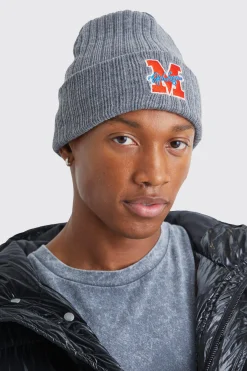 boohooMAN Ofcl League Varsity Ribbed Beanie | UK| Hats & Caps