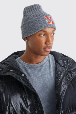 boohooMAN Ofcl League Varsity Ribbed Beanie | UK| Hats & Caps