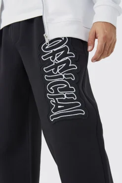 boohooMAN Official Applique Wide Fit Jogger | UK| Trousers|Joggers