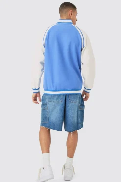 boohooMAN Official Badge Raglan PU Sleeve Varsity Jacket In | UK| Coats & Jackets