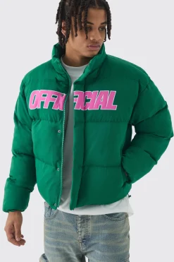 boohooMAN Official Boxy Funnel Neck Mesh Puffer Coat In | UK| Coats & Jackets