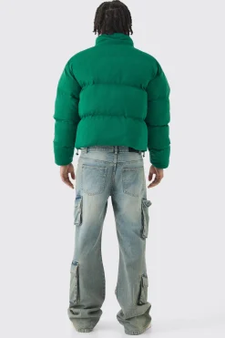 boohooMAN Official Boxy Funnel Neck Mesh Puffer Coat In | UK| Coats & Jackets