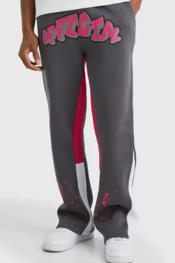 boohooMAN Official Graffiti Paint Splatter Gusset Joggers | UK| Trousers|Joggers