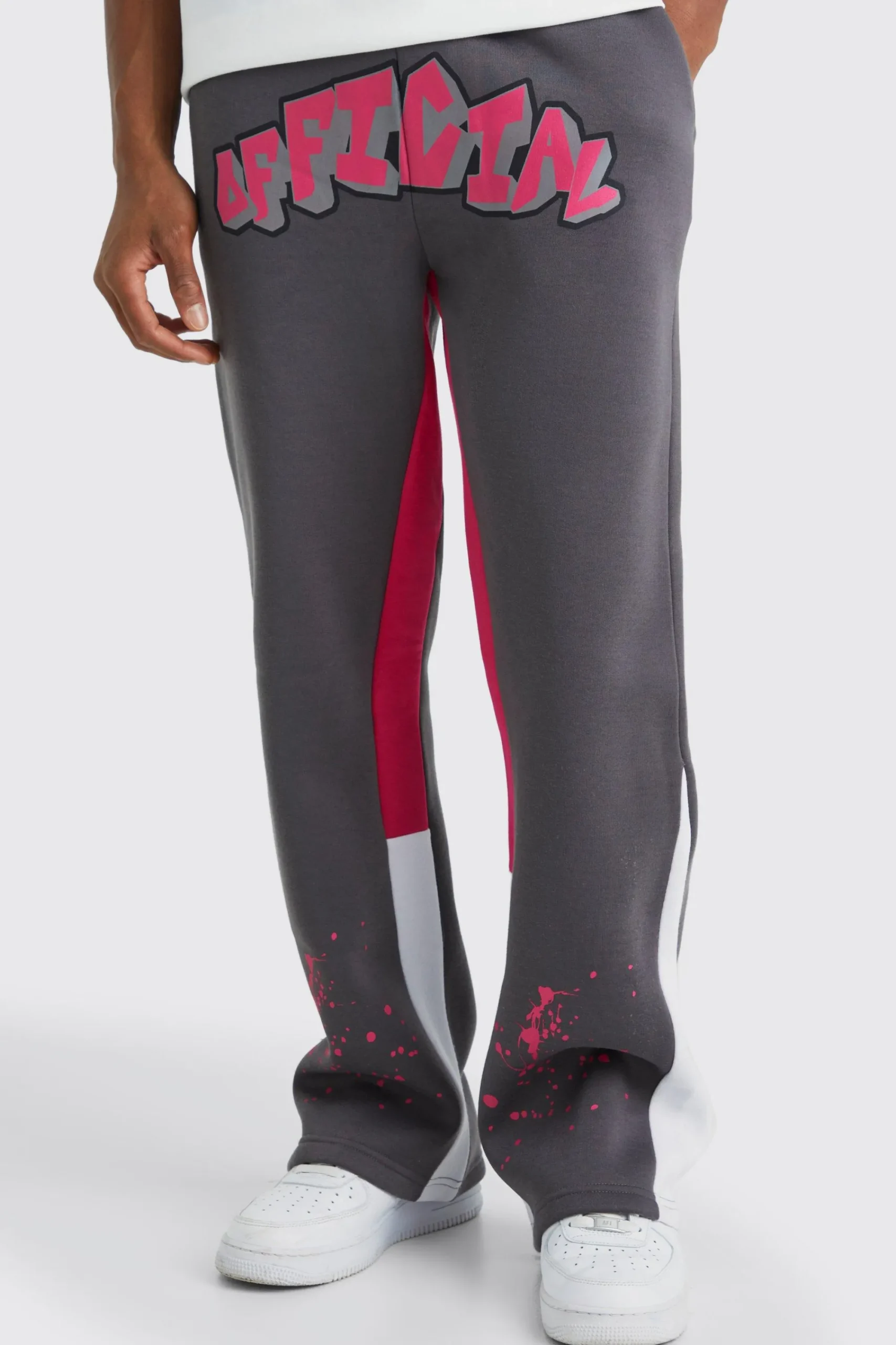 boohooMAN Official Graffiti Paint Splatter Gusset Joggers | UK| Trousers|Joggers