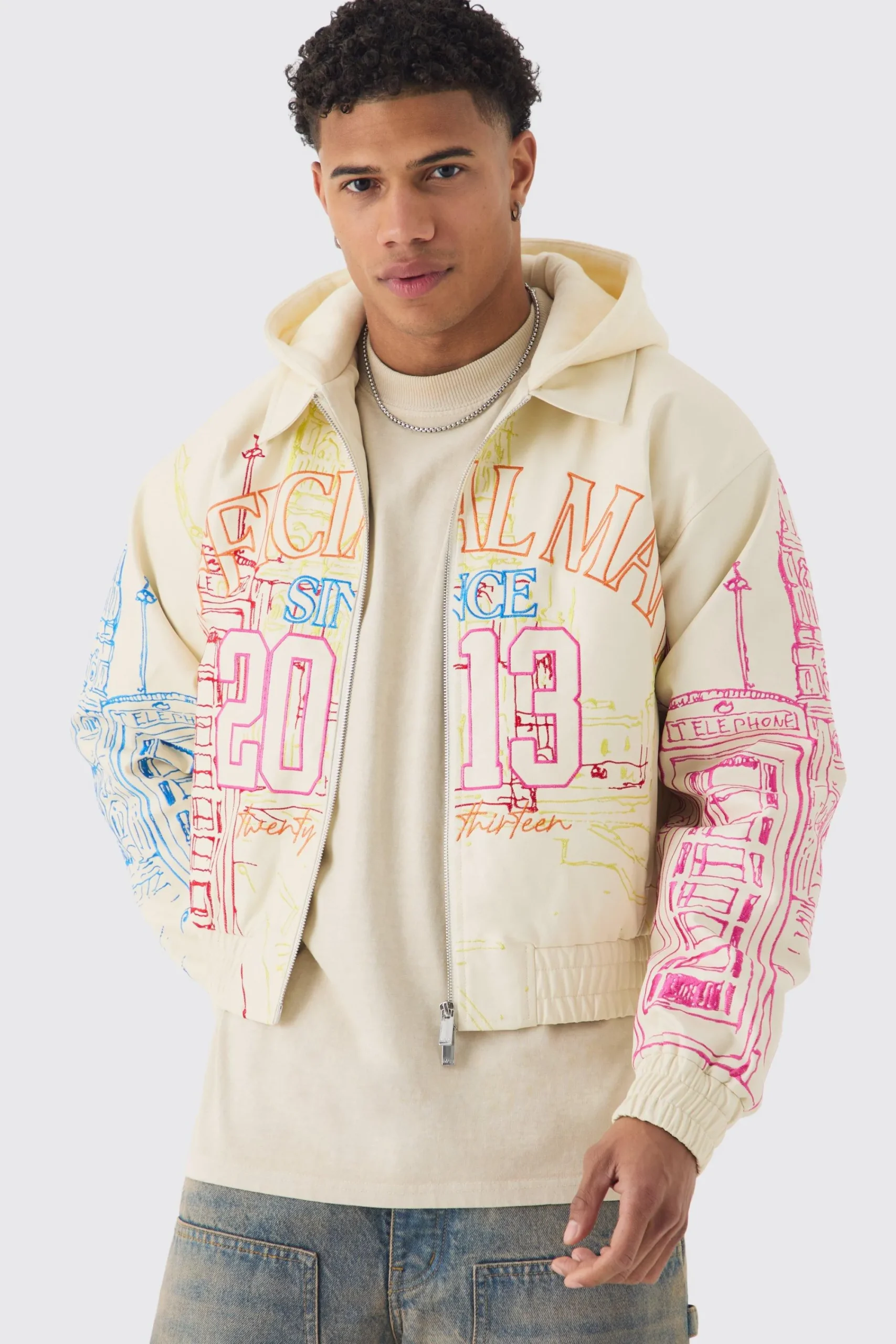 boohooMAN Official Man Boxy Hooded Embroidered PU Bomber Jacket | UK| Coats & Jackets