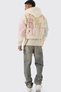 boohooMAN Official Man Boxy Hooded Embroidered PU Bomber Jacket | UK| Coats & Jackets