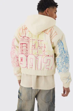 boohooMAN Official Man Boxy Hooded Embroidered PU Bomber Jacket | UK| Coats & Jackets