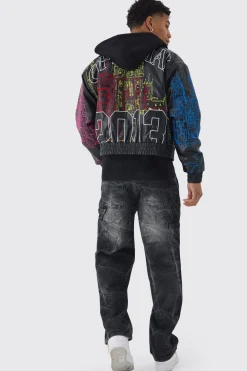 boohooMAN Official Man Boxy Hooded Embroidered PU Bomber Jacket | UK| Coats & Jackets