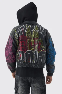 boohooMAN Official Man Boxy Hooded Embroidered PU Bomber Jacket | UK| Coats & Jackets