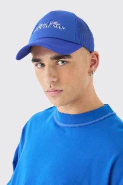 boohooMAN Official Man Embroidered Foam Cap With Mesh Panels In | UK| Hats & Caps
