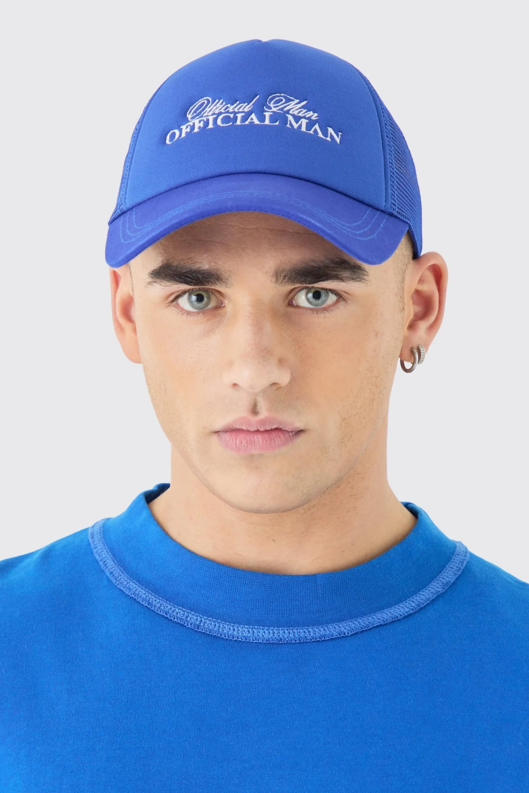 boohooMAN Official Man Embroidered Foam Cap With Mesh Panels In | UK| Hats & Caps