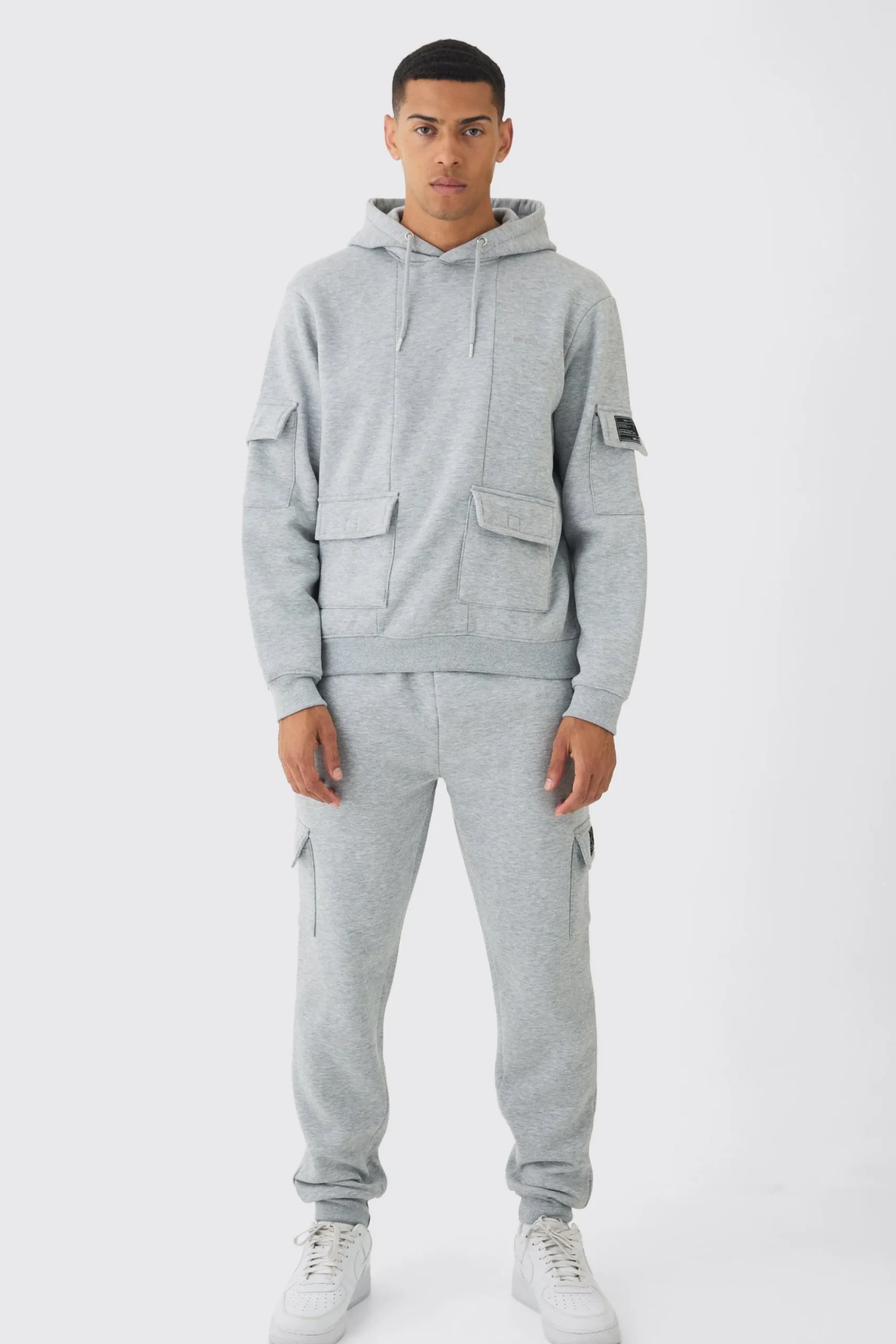 boohooMAN Official Man Regular Fit Panelled Cargo Hooded Tracksuit | UK| Tracksuits