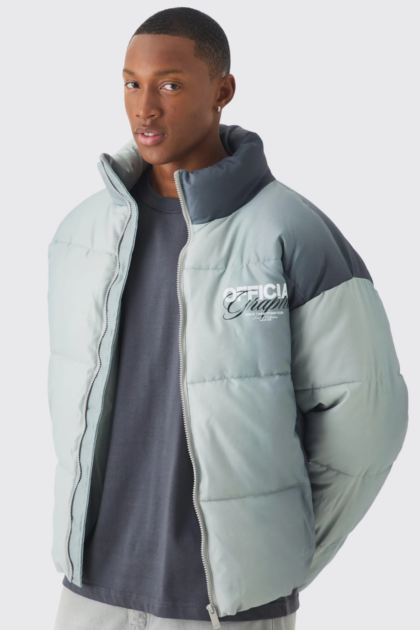 boohooMAN Official Ombre Funnel Neck Puffer In | UK| Coats & Jackets