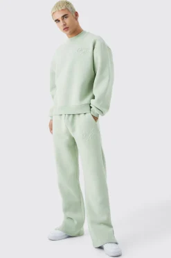 boohooMAN Official Oversized Boxy Sweat Embossed Tracksuit | UK| Tracksuits