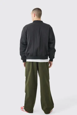 boohooMAN Official Satin Pinstripe Varsity Bomber | UK| Coats & Jackets