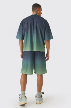 boohooMAN Ombre Applique Moto Mesh Long Length Basketball Shorts | UK| Shorts