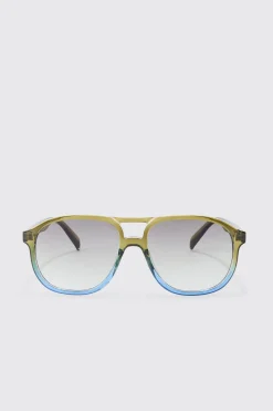 boohooMAN Ombre Frame Plastic Aviator Sunglasses In | UK| Sunglasses