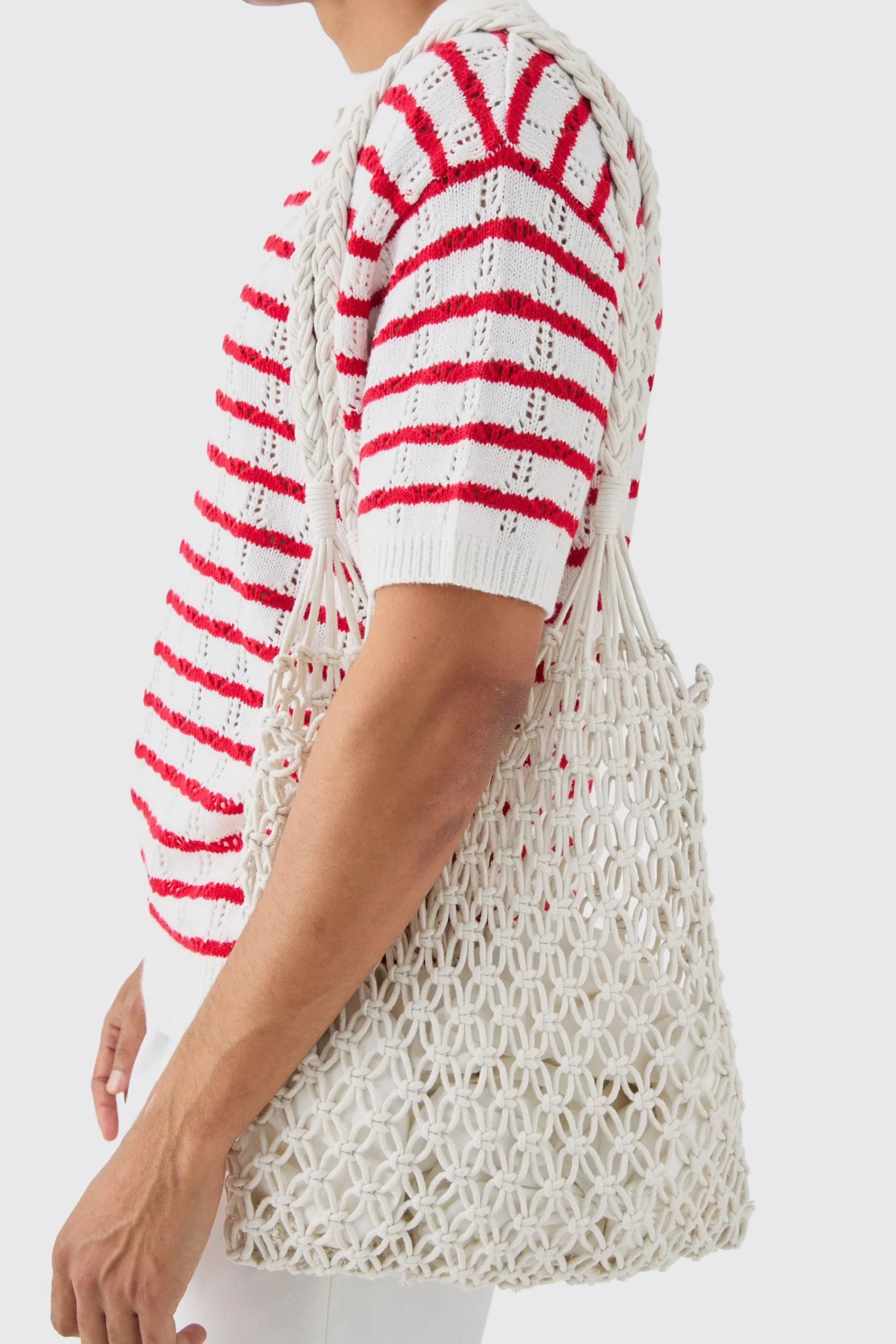 boohooMAN Open Knit Crochet Tote Bag In | UK| Bags & Wallets