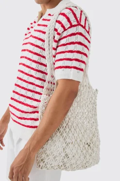 boohooMAN Open Knit Crochet Tote Bag In | UK| Bags & Wallets