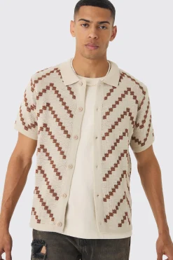 boohooMAN Open Knit Stripe Shirt In | UK| Shirts