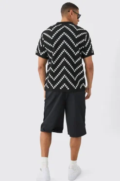 boohooMAN Open Knit Stripe Shirt In Black | UK| Shirts