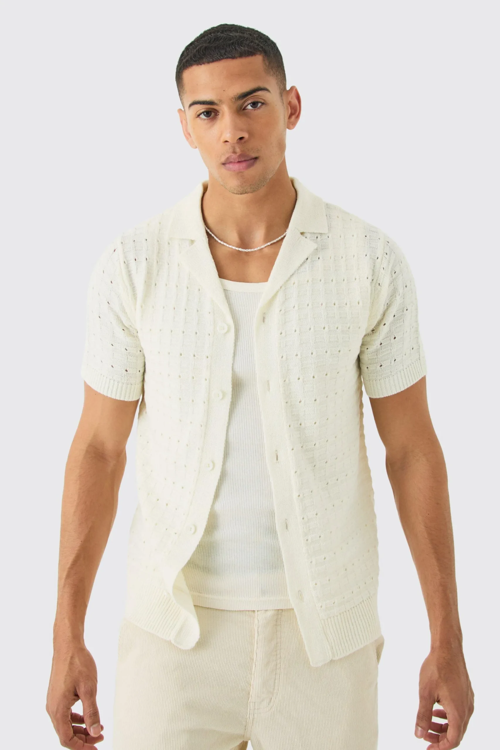 boohooMAN Open Stitch Button Down Knitted Shirt In | UK| Shirts