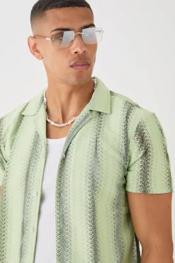 boohooMAN Open Stitch Sheer Stripe Shirt | UK| Shirts