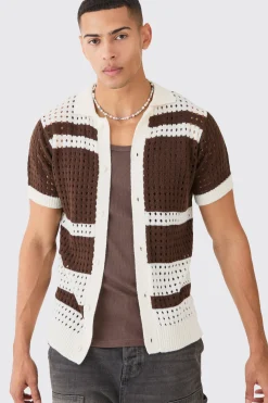 boohooMAN Open Stitch Striped Knitted Shirt In | UK| Shirts