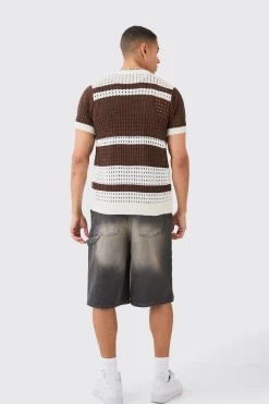 boohooMAN Open Stitch Striped Knitted Shirt In | UK| Shirts