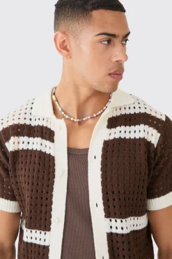 boohooMAN Open Stitch Striped Knitted Shirt In | UK| Shirts
