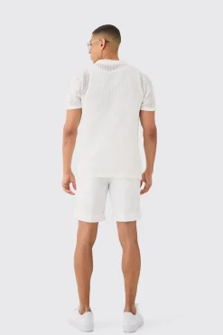 boohooMAN Open Stitch Tonal Floral Intarsia Short Sleeve Knit Shirt | UK| Shirts