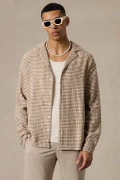 boohooMAN Open Weave Long Sleeve Oversized Shirt | UK| Shirts