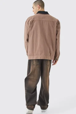 boohooMAN Overdyed Contrast Collar Denim Harrington | UK| Coats & Jackets