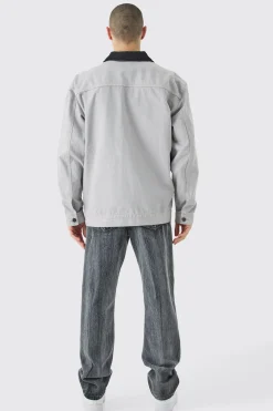 boohooMAN Overdyed Contrast Collar Denim Harrington | UK| Coats & Jackets